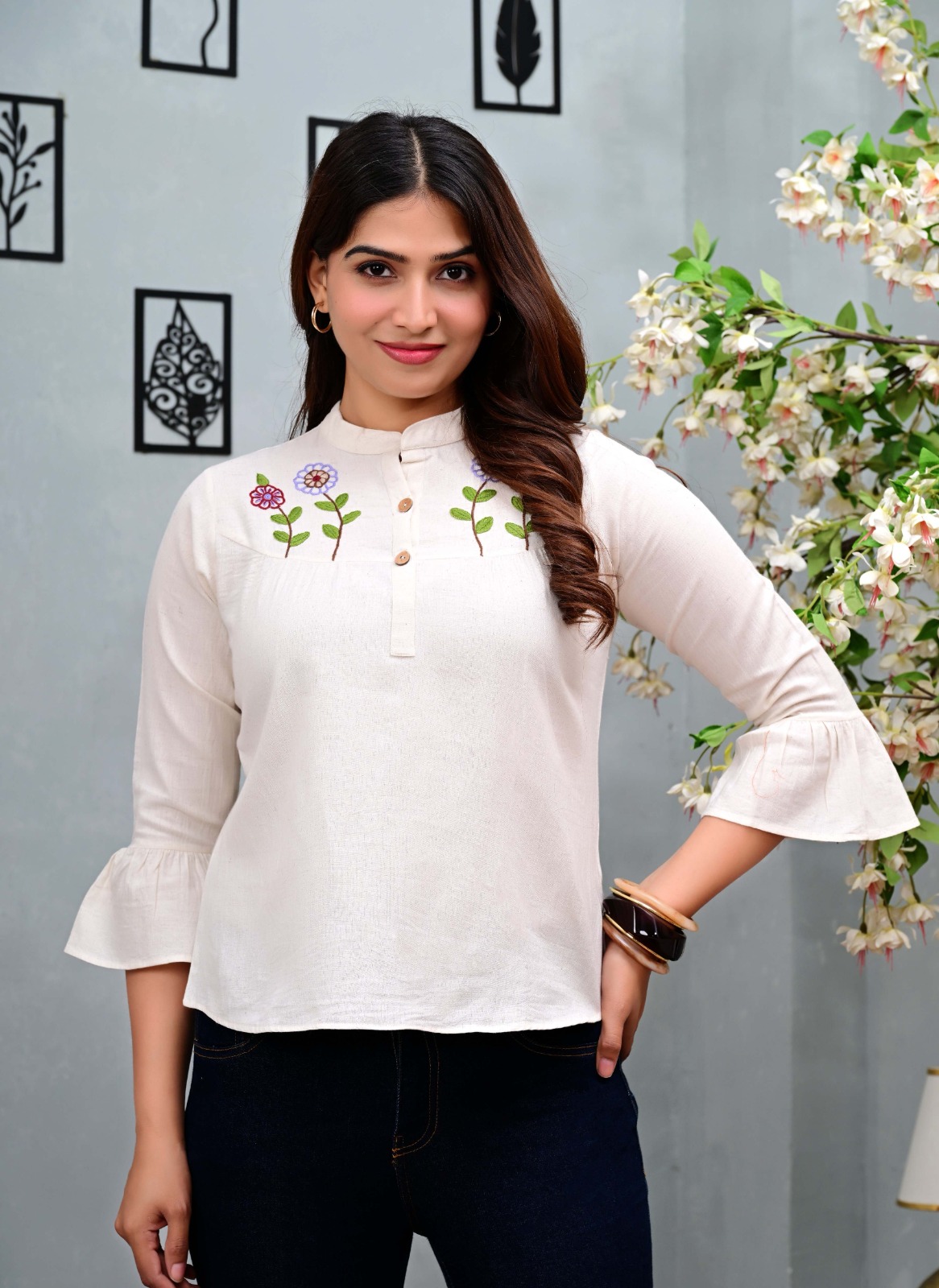 Hand embroidered women's top