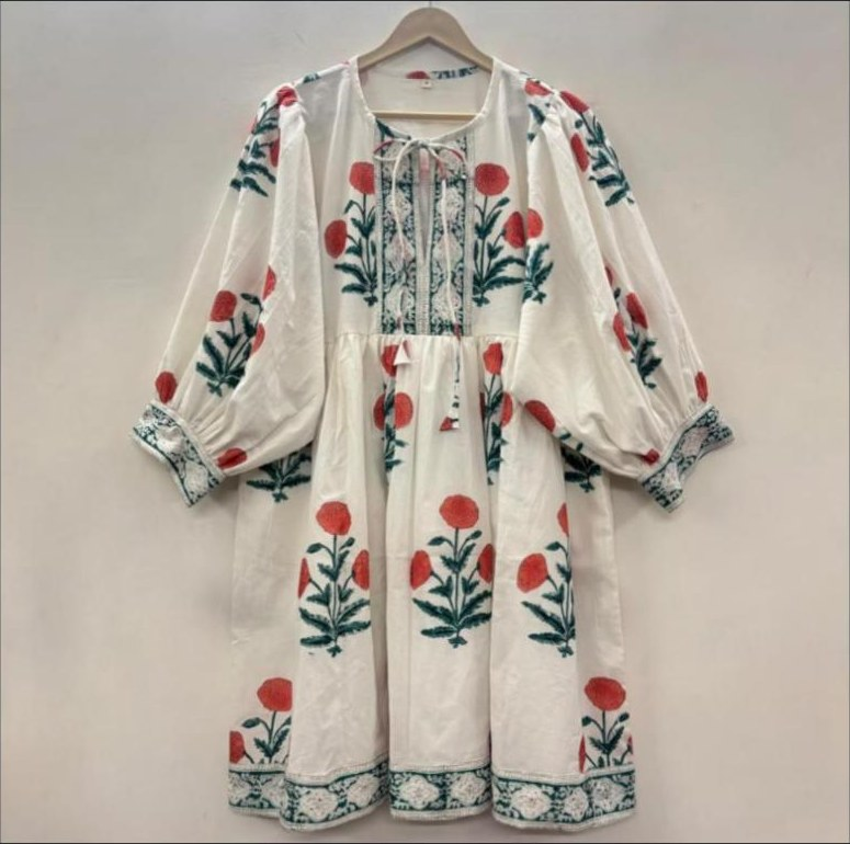 Kyra Floral Hand Block Print Midi Dress
