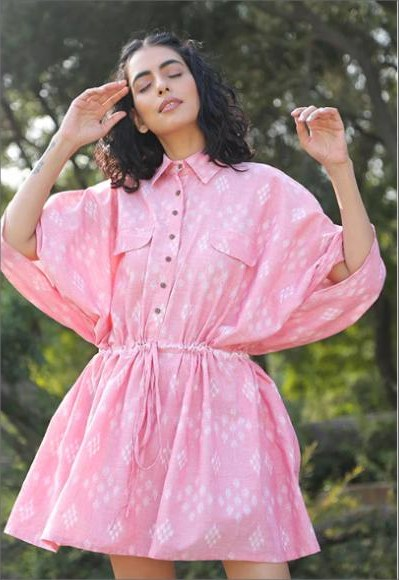 Pink Flare Handloom Cotton Ikkat Dress