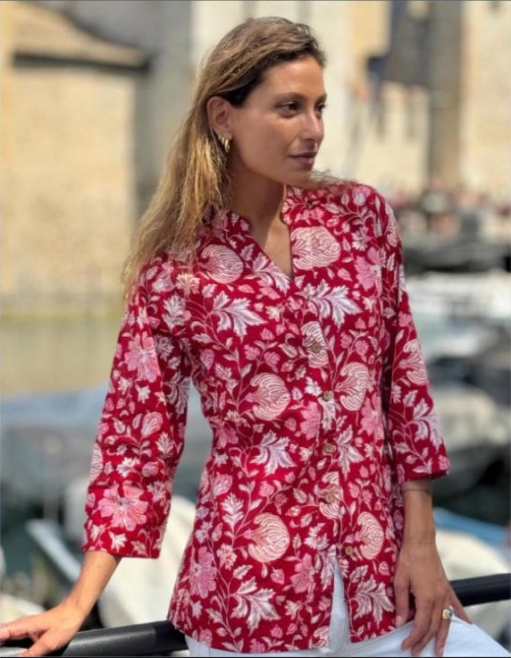 Hand Block Print Red Floral Shirt